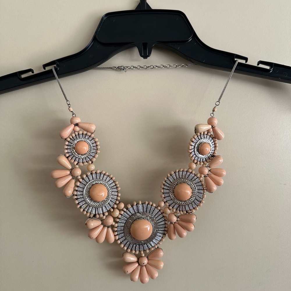 Funky Peach and Silver Statement Necklace